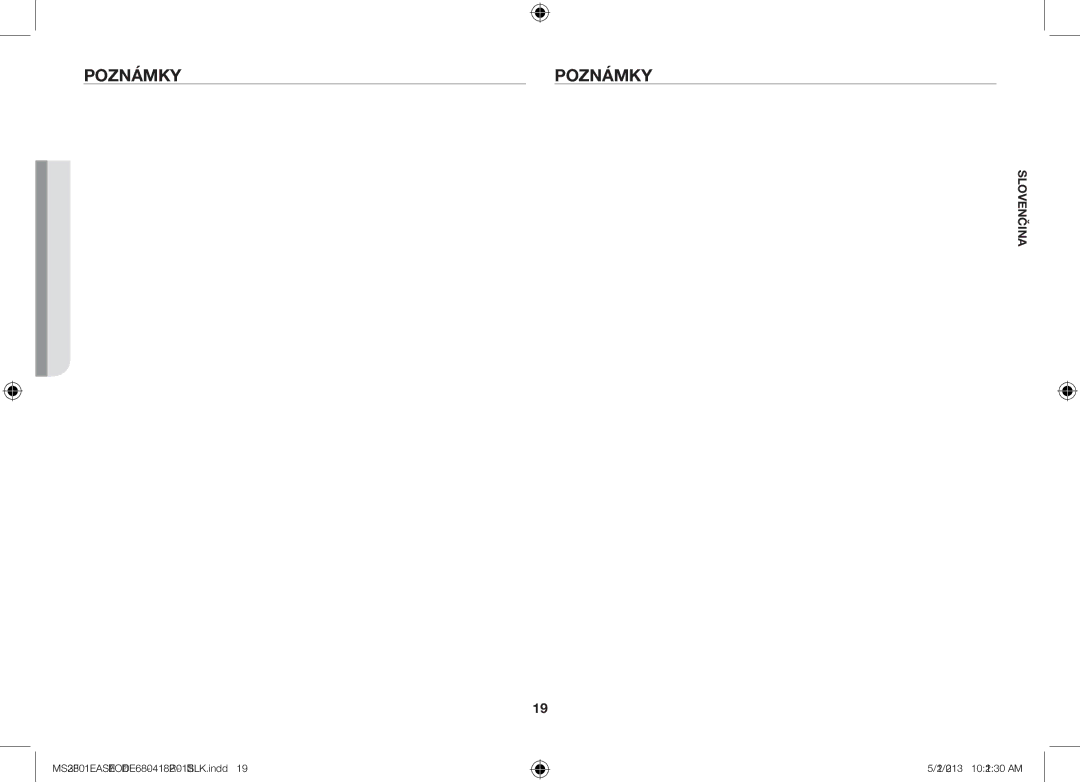 Samsung MS23F301EAW/SW, MS23F301EAS/EG, MS23F301ELW/EG, MS23F301ELW/EO, MS23F301EAS/EO, MS23F301EAW/EO manual Poznámky 