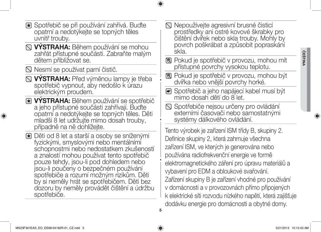 Samsung MS23F301EAW/SW, MS23F301EAS/EG, MS23F301ELW/EG, MS23F301ELW/EO, MS23F301EAS/EO, MS23F301EAW/EO manual Čeština 