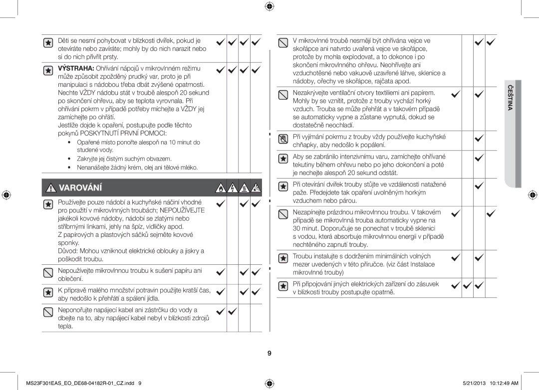 Samsung MS23F301EAS/EO, MS23F301EAS/EG, MS23F301ELW/EG, MS23F301ELW/EO, MS23F301EAW/EO, MS23F301EAW/SW manual Varování 