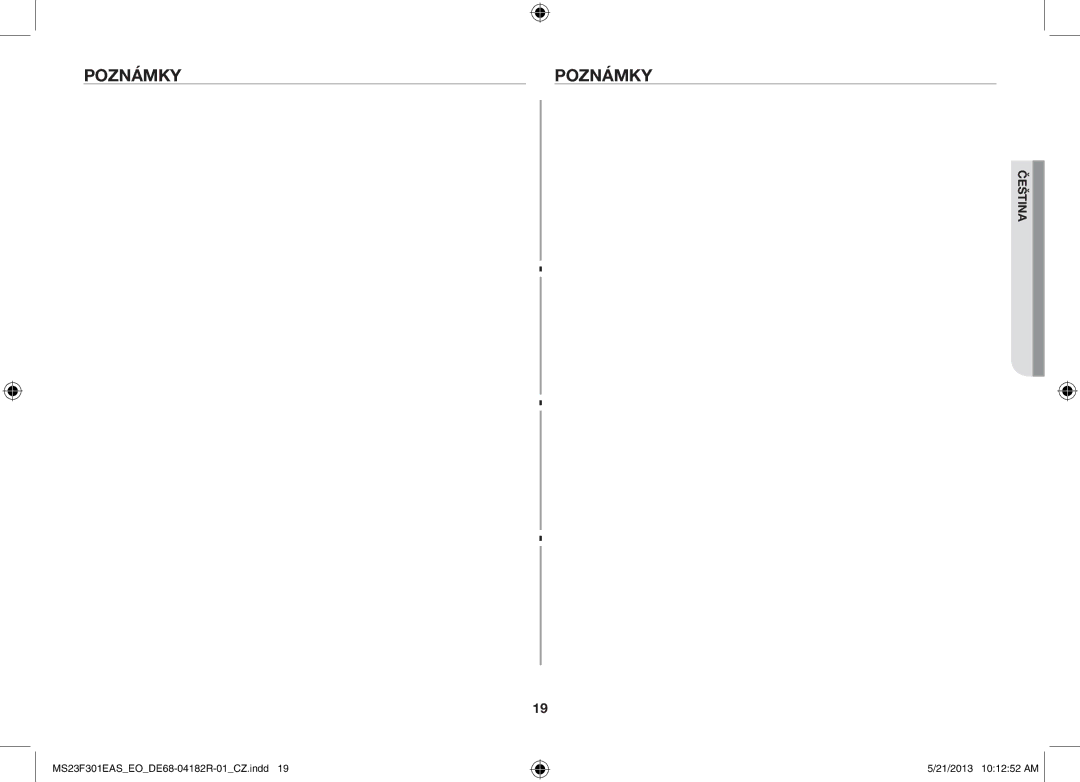 Samsung MS23F301ELW/EG, MS23F301EAS/EG, MS23F301ELW/EO, MS23F301EAS/EO, MS23F301EAW/EO, MS23F301EAW/SW manual Poznámky 