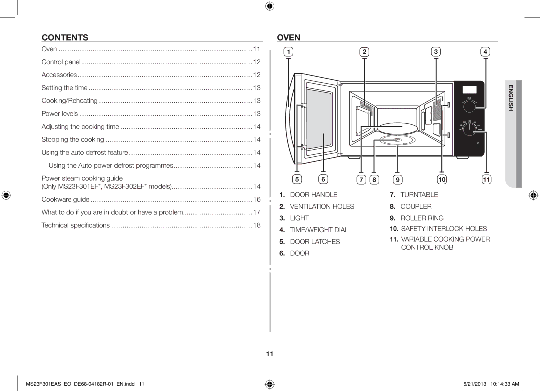 Samsung MS23F301ELW/EG, MS23F301EAS/EG, MS23F301ELW/EO, MS23F301EAS/EO, MS23F301EAW/EO, MS23F301EAW/SW manual Contents, Oven 