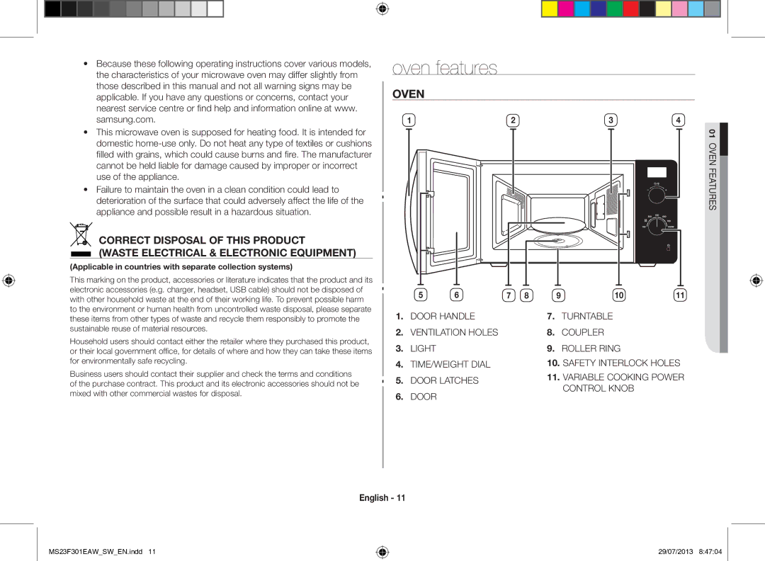 Samsung MS23F301EAW/SW, MS23F301EAS/EO, MS23F301EAW/EO manual Oven features 