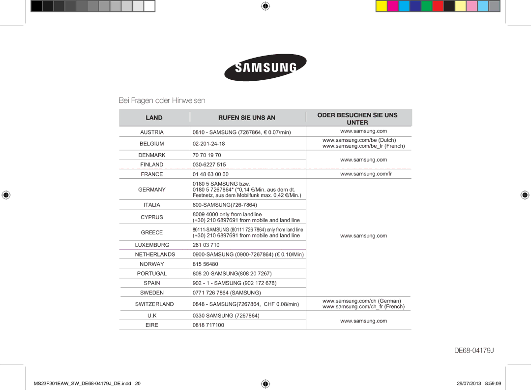 Samsung MS23F301EAW/EO, MS23F301EAS/EO, MS23F301EAW/SW manual Bei Fragen oder Hinweisen 