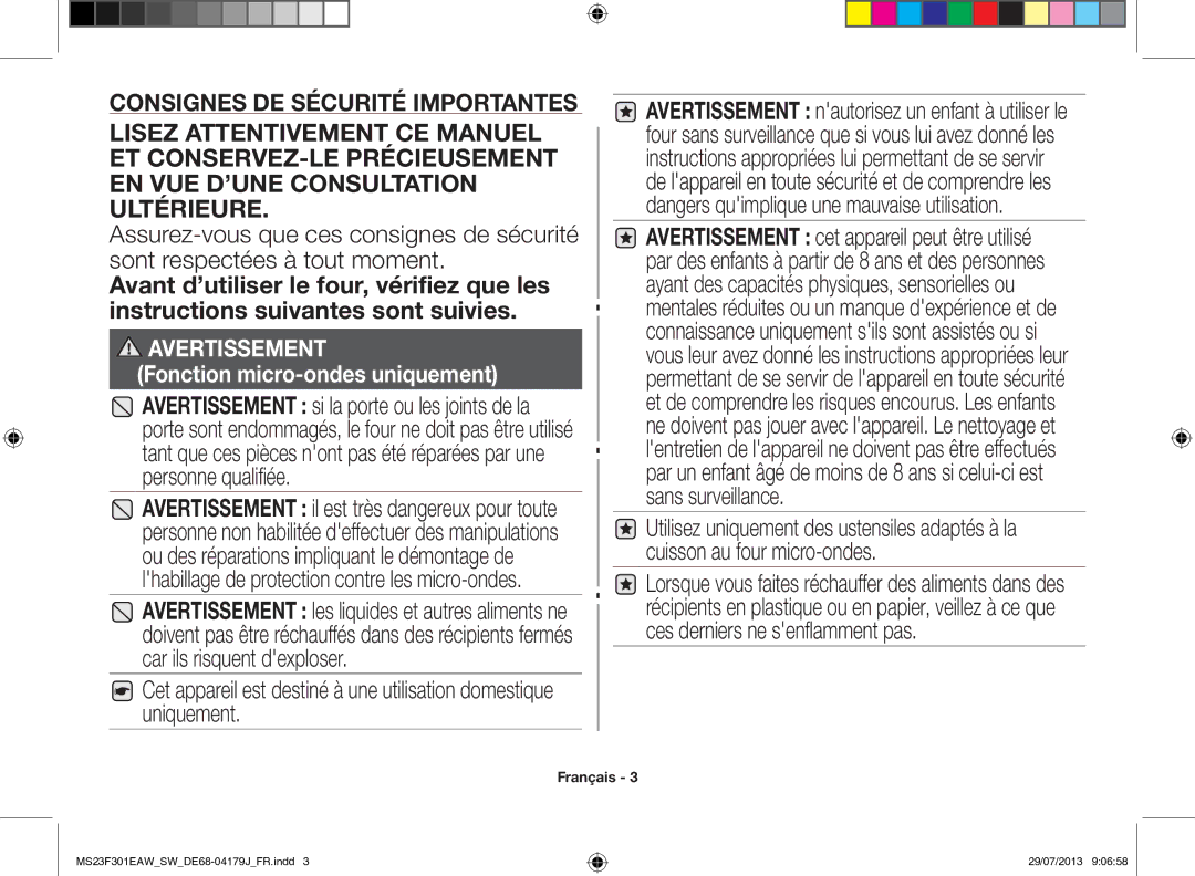 Samsung MS23F301EAW/EO, MS23F301EAS/EO, MS23F301EAW/SW manual Avertissement 