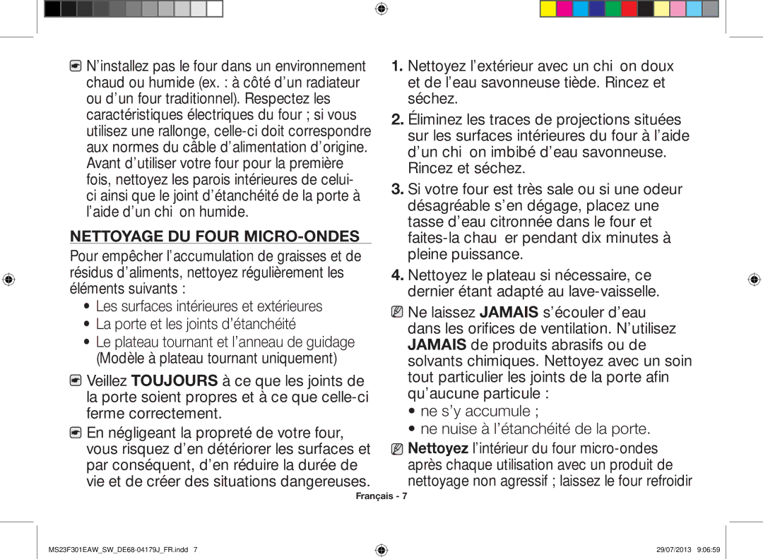 Samsung MS23F301EAW/SW, MS23F301EAS/EO, MS23F301EAW/EO manual Nettoyage du four micro-ondes 