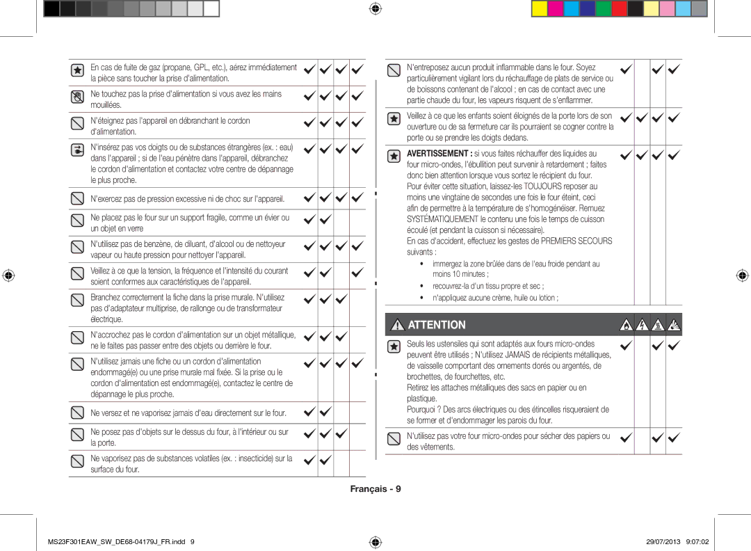 Samsung MS23F301EAW/EO, MS23F301EAS/EO, MS23F301EAW/SW manual Nexercez pas de pression excessive ni de choc sur lappareil 