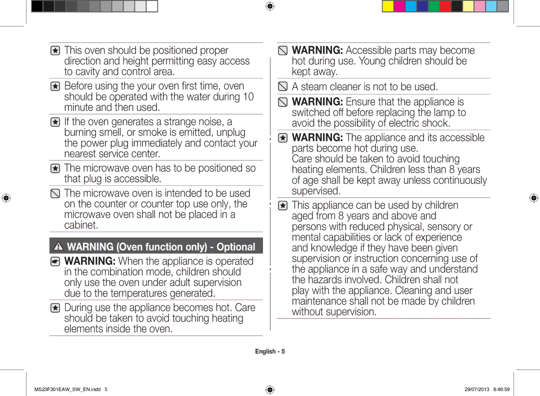 Samsung MS23F301EAW/SW, MS23F301EAS/EO, MS23F301EAW/EO manual English 