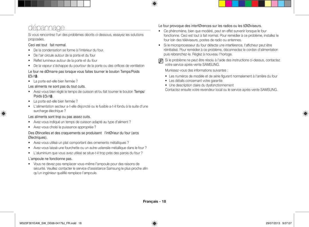 Samsung MS23F301EAW/EO, MS23F301EAS/EO, MS23F301EAW/SW manual Dépannage, Lampoule ne fonctionne pas 