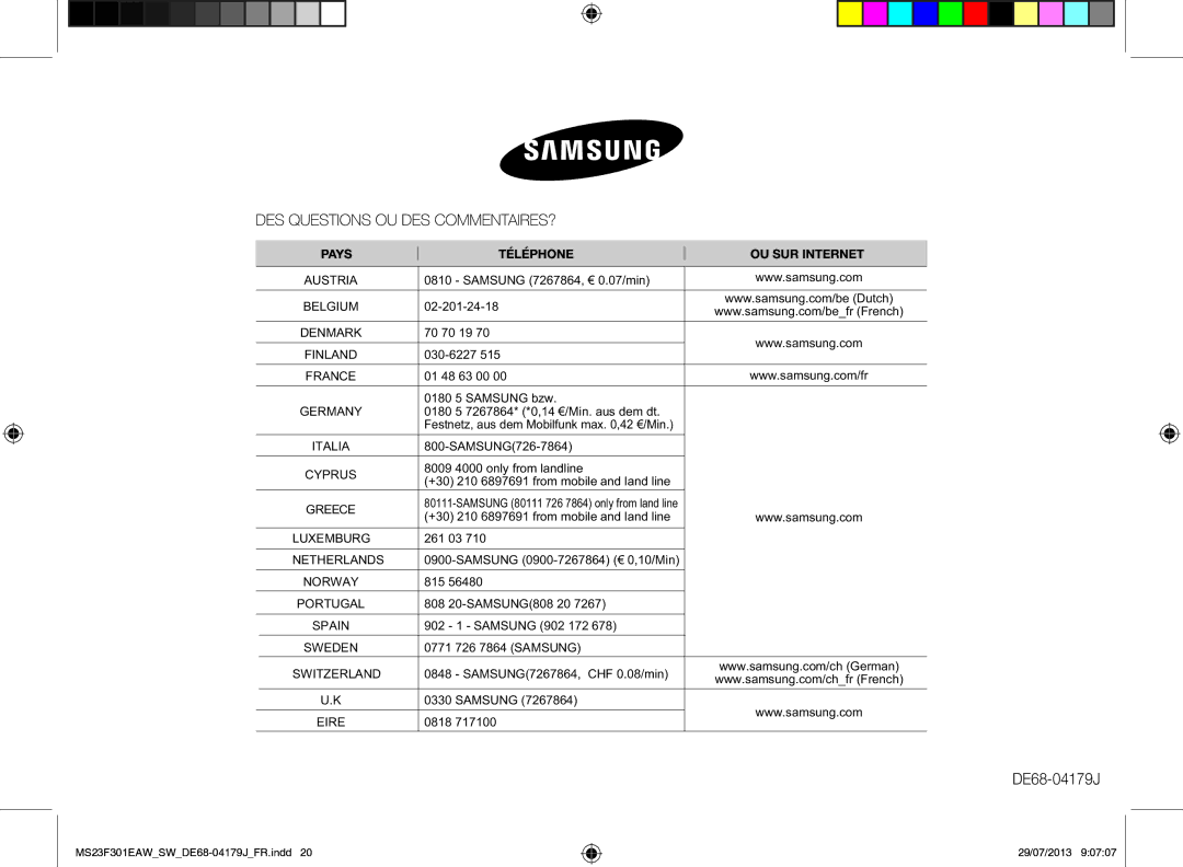 Samsung MS23F301EAS/EO, MS23F301EAW/EO, MS23F301EAW/SW manual DE68-04179J 