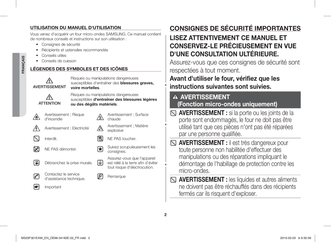 Samsung MS23F301ELW/EG, MS23F301EAW/EG Par une personne qualifiée, Remarque, Contactez le service dassistance technique 