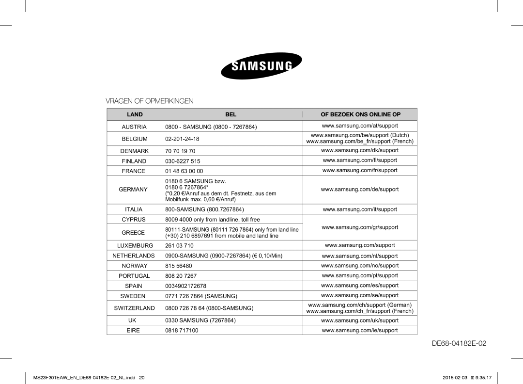 Samsung MS23F301ELW/EN, MS23F301EAW/EG, MS23F301EAS/EG, MS23F301ELW/EG, MS23F301EAW/EF, MS23F301EAS/EN, MS23F301EAK/EN Finland 