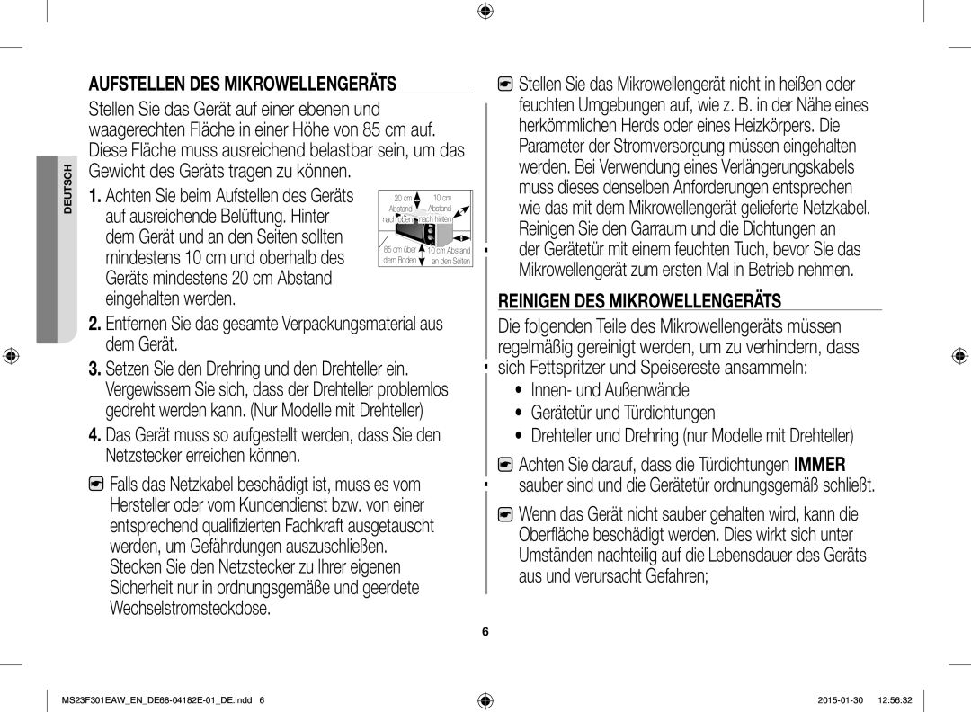 Samsung MS23F301EAS/EN, MS23F301EAW/EG, MS23F301EAS/EG manual Entfernen Sie das gesamte Verpackungsmaterial aus dem Gerät 