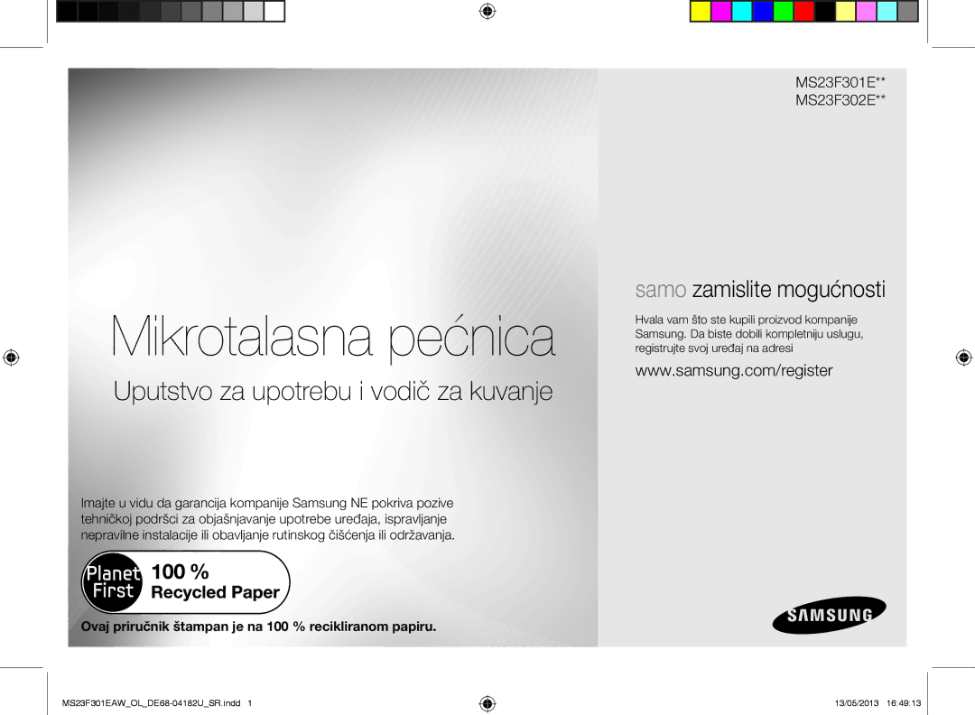 Samsung MS23F301EAK/OL, MS23F301EAW/OL manual Mikrotalasna pećnica 