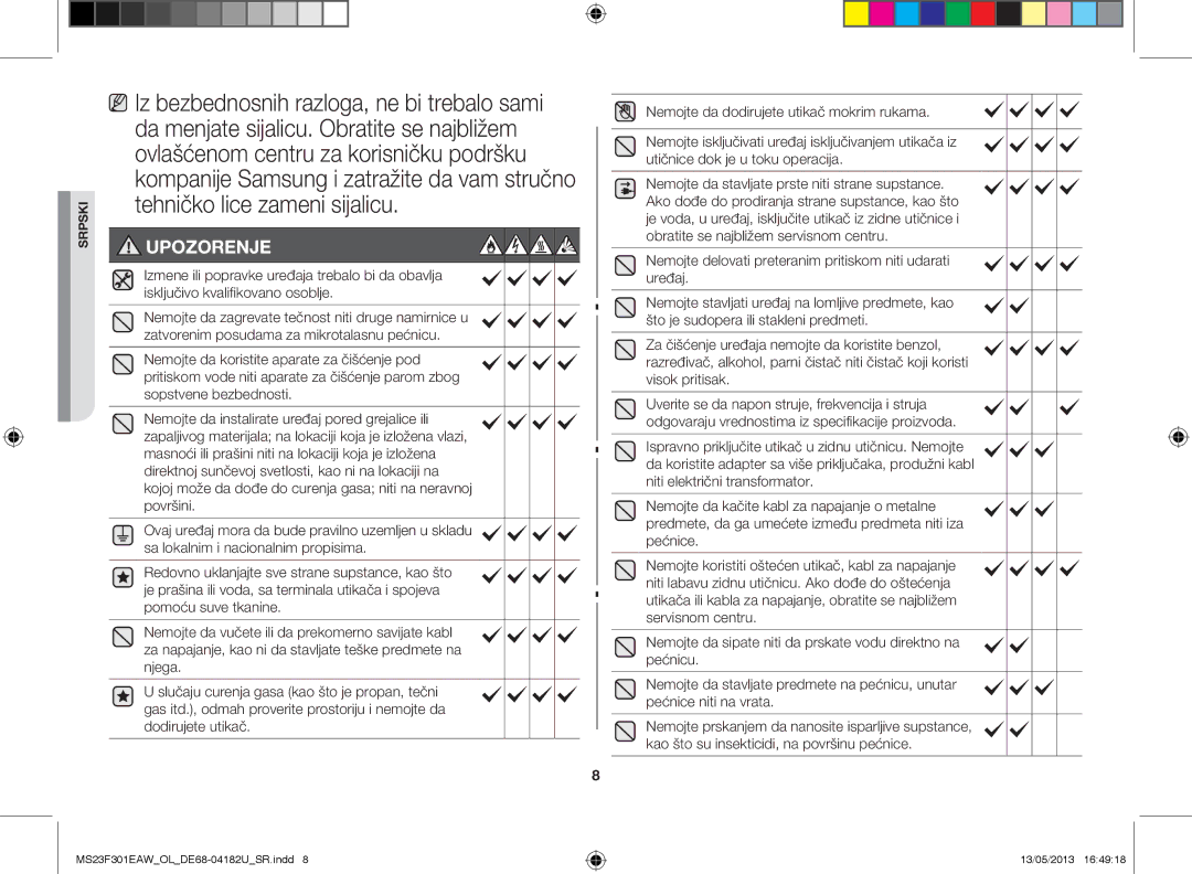 Samsung MS23F301EAW/OL, MS23F301EAK/OL manual Upozorenje 