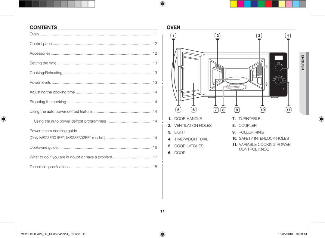 Samsung MS23F301EAK/OL, MS23F301EAW/OL manual Contents, Oven 