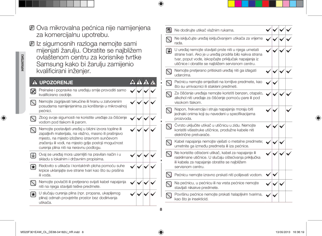 Samsung MS23F301EAW/OL, MS23F301EAK/OL manual Upozorenje 