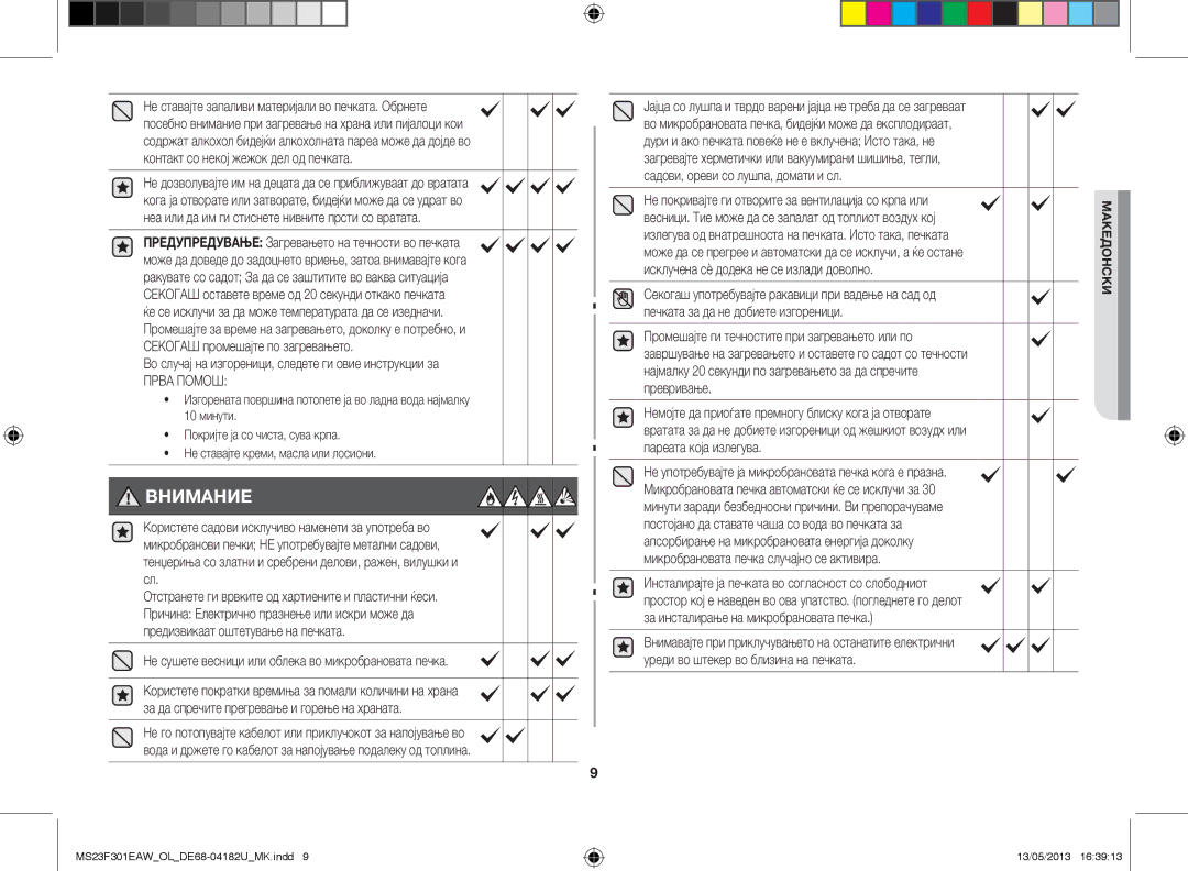 Samsung MS23F301EAK/OL, MS23F301EAW/OL manual Во случај на изгореници, следете ги овие инструкции за 