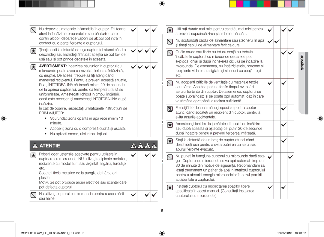 Samsung MS23F301EAK/OL, MS23F301EAW/OL manual În caz de opărire, respectaţi următoarele instrucţiuni de, Prim Ajutor 