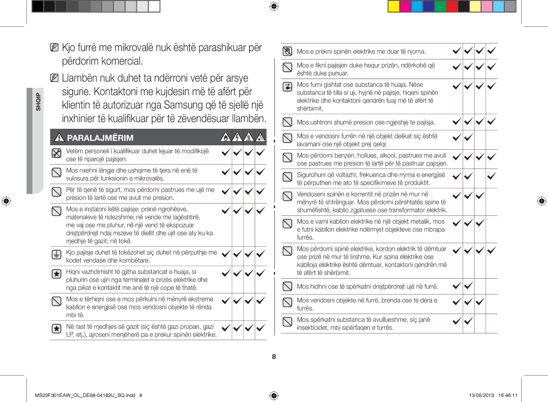 Samsung MS23F301EAW/OL, MS23F301EAK/OL manual Paralajmërim 