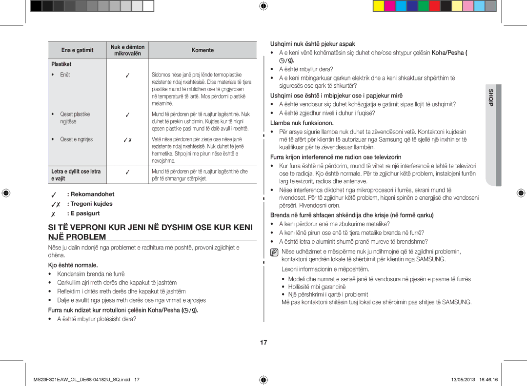 Samsung MS23F301EAK/OL manual Si të veproni kur jeni në dyshim ose kur keni një problem, Lexoni informacionin e mëposhtëm 