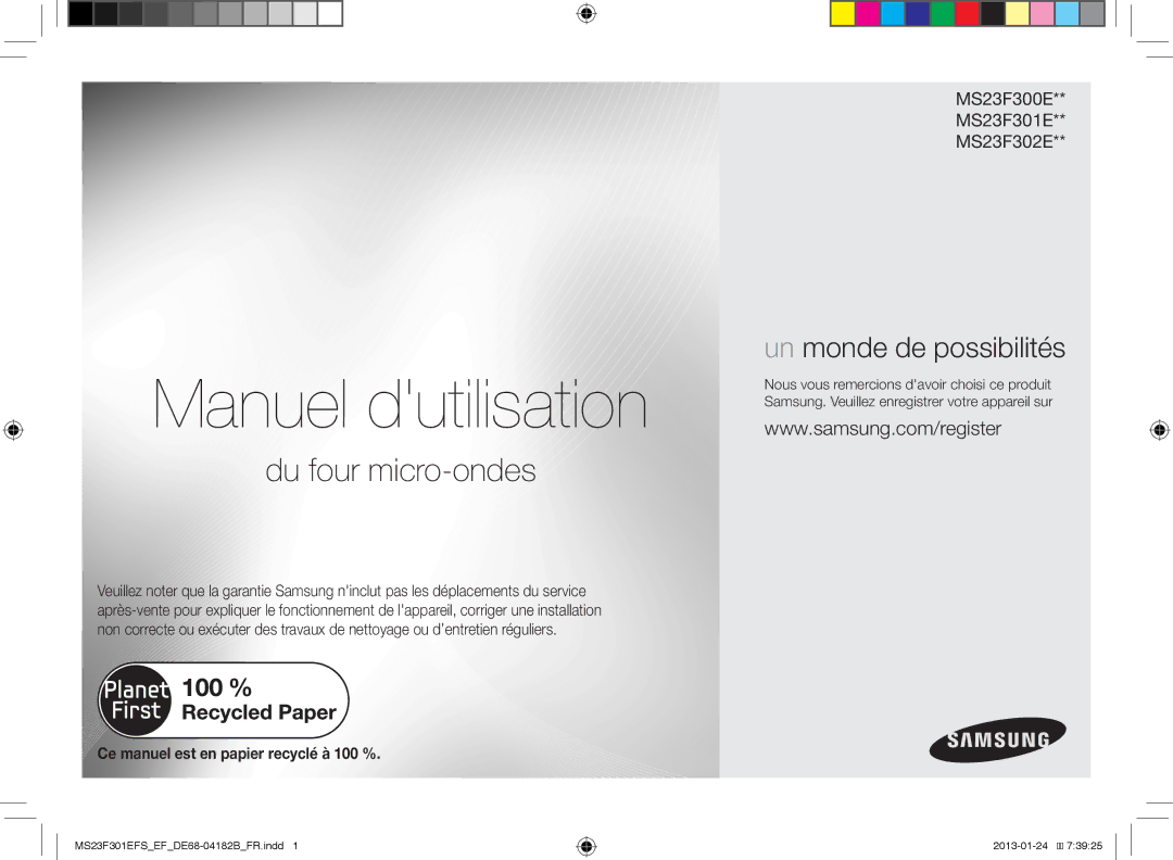 Samsung MS23F301EAW/EF, MS23F301EFS/EF, MS23F300EAW/EF manual Manuel dutilisation 