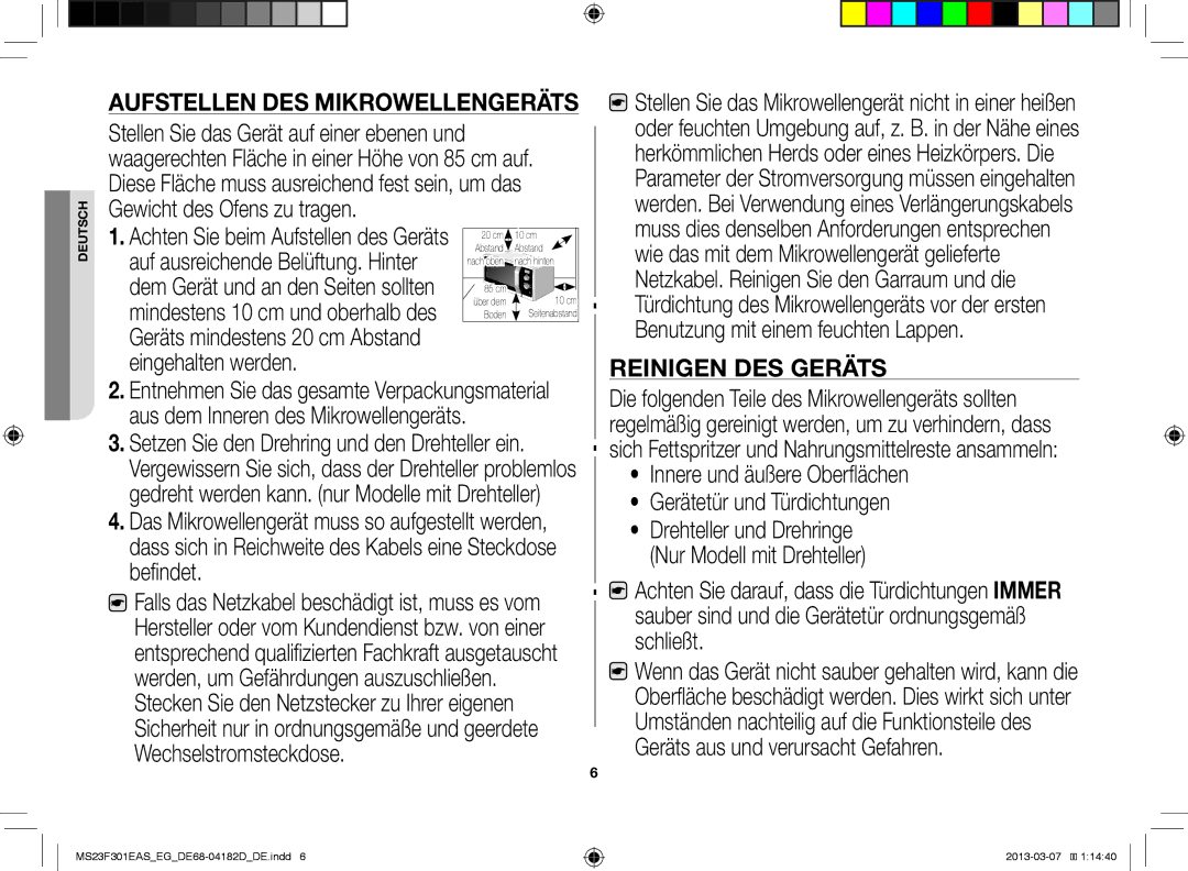 Samsung MS23F301EFS/EG, MS23F301EAW/EG, MS23F301EAS/EG, MC28H5015CB/EG, MS23F301ELW/EG, MS23F301ELW/EN Reinigen DES Geräts 