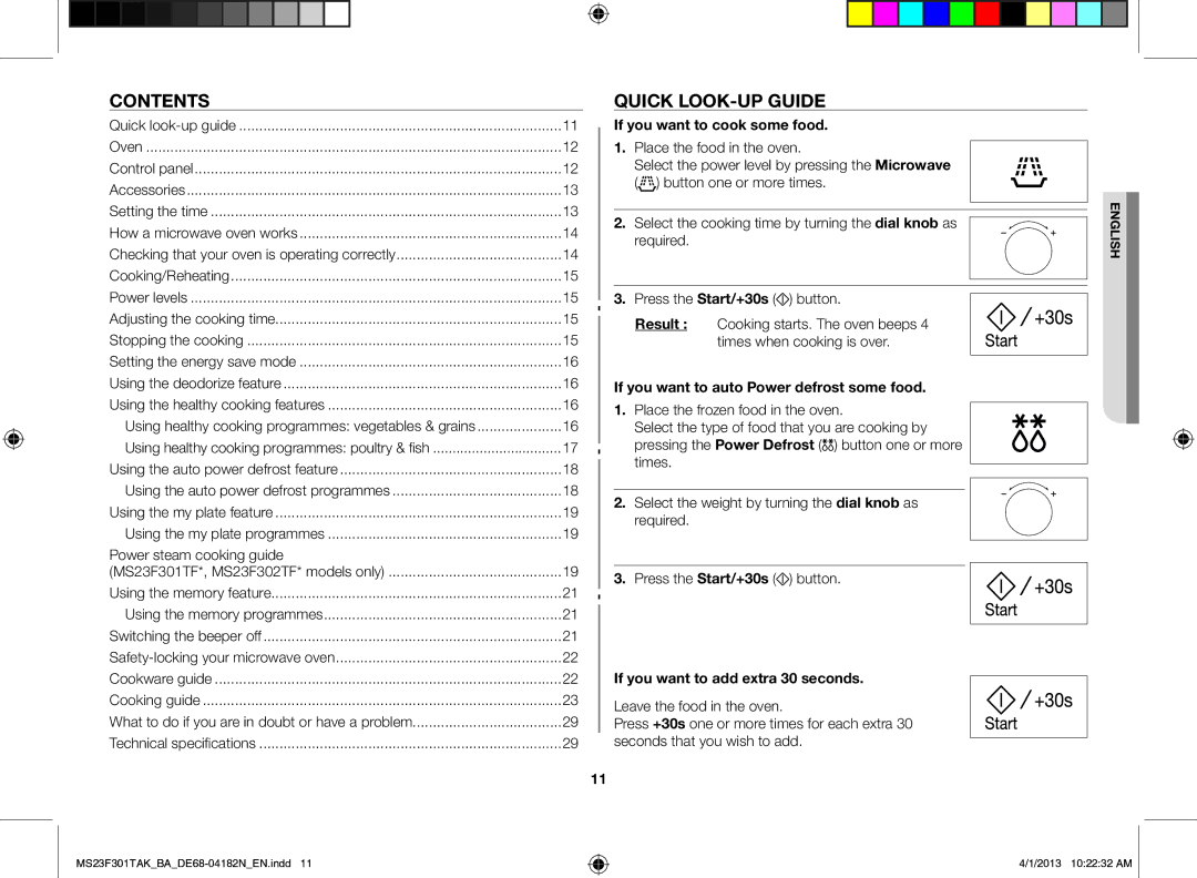 Samsung MS23F301TAK/BA manual Contents, Quick look-up guide 