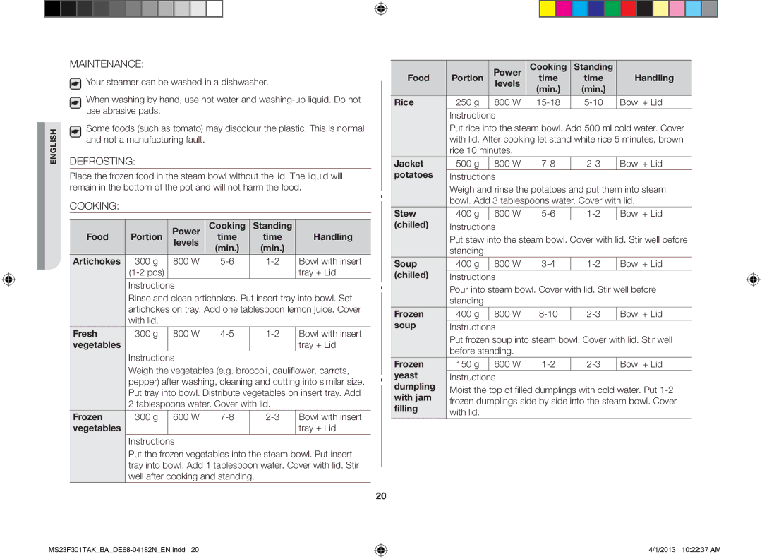 Samsung MS23F301TAK/BA manual Maintenance, Defrosting, Cooking 