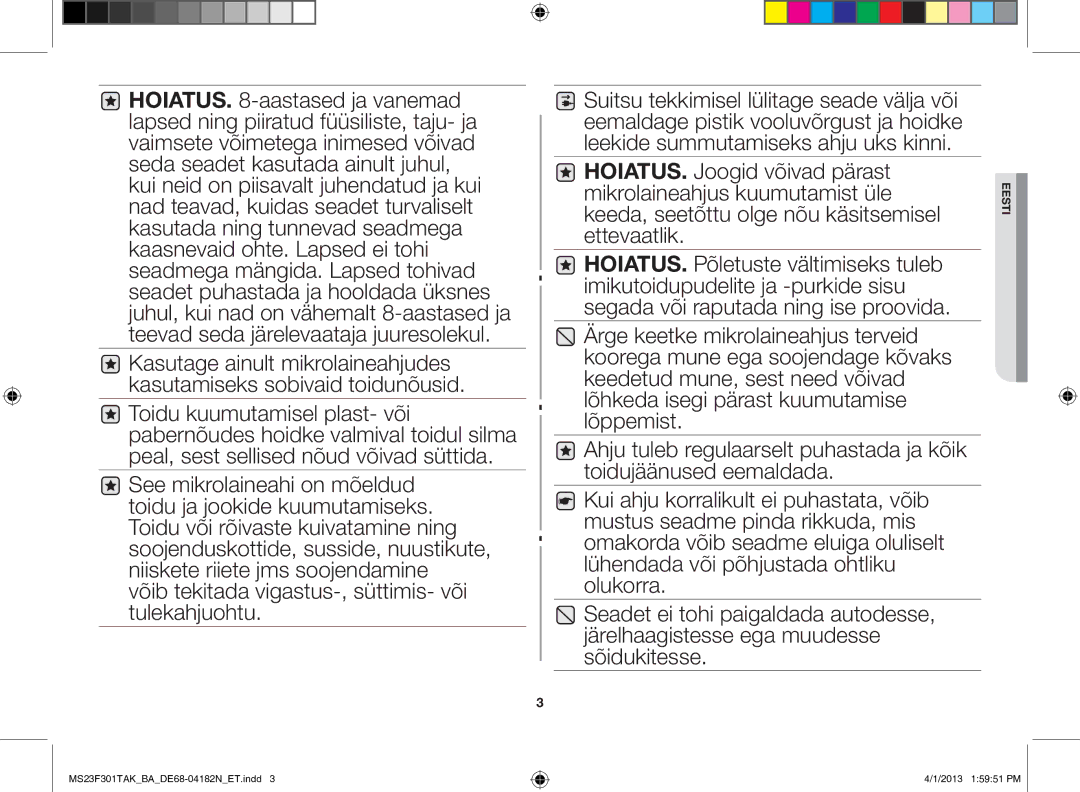 Samsung MS23F301TAK/BA manual Eesti 