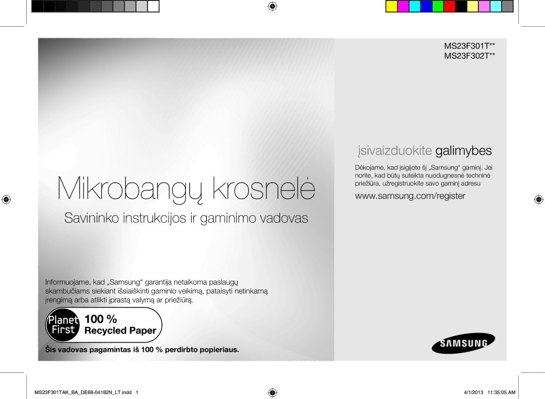 Samsung MS23F301TAK/BA manual Mikrobangų krosnelė 