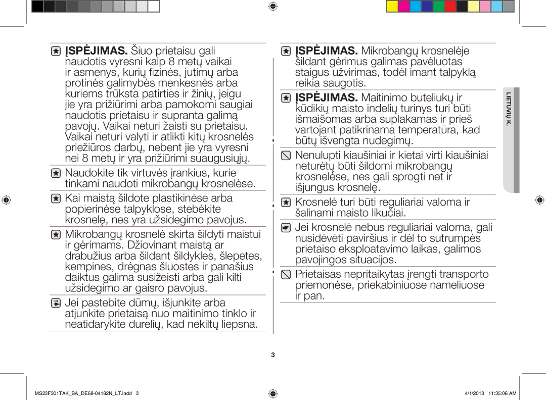 Samsung MS23F301TAK/BA manual Lietuvių K 