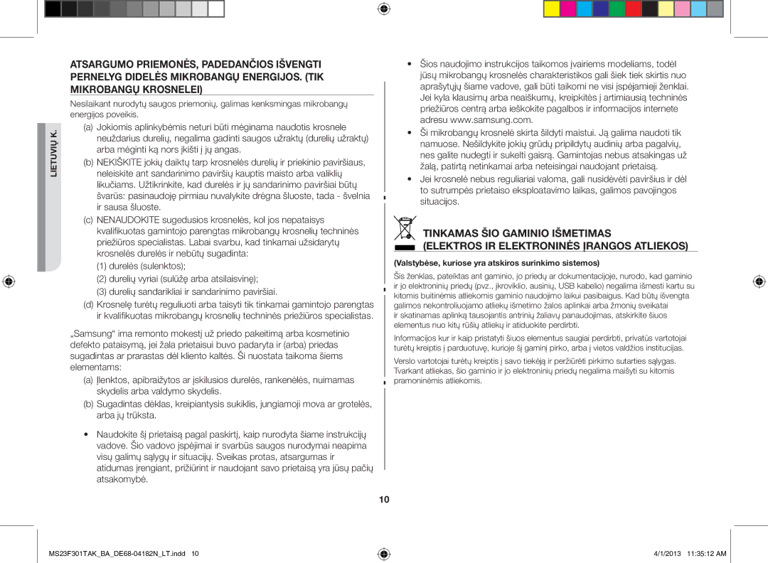 Samsung MS23F301TAK/BA manual Valstybėse, kuriose yra atskiros surinkimo sistemos 