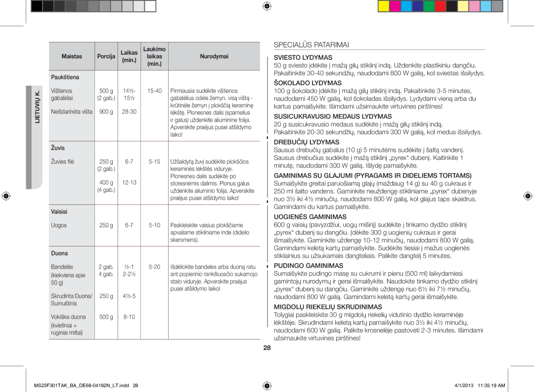 Samsung MS23F301TAK/BA manual Specialūs Patarimai 