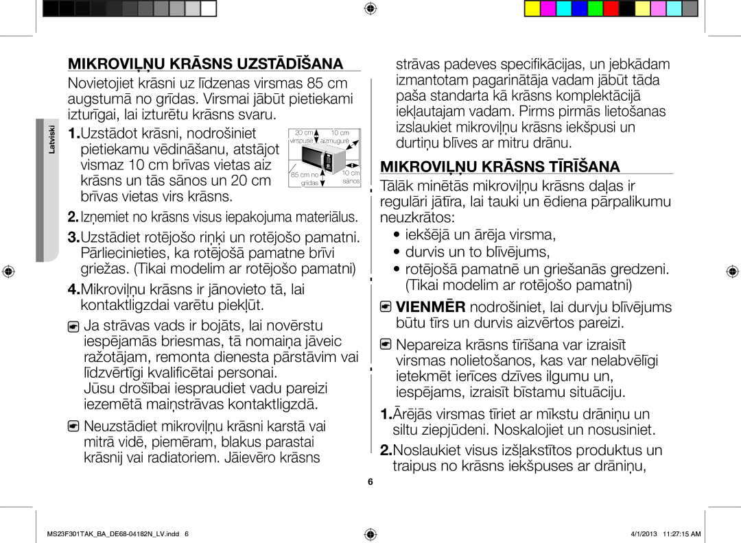 Samsung MS23F301TAK/BA manual Mikroviļņu krāsns uzstādīšana 