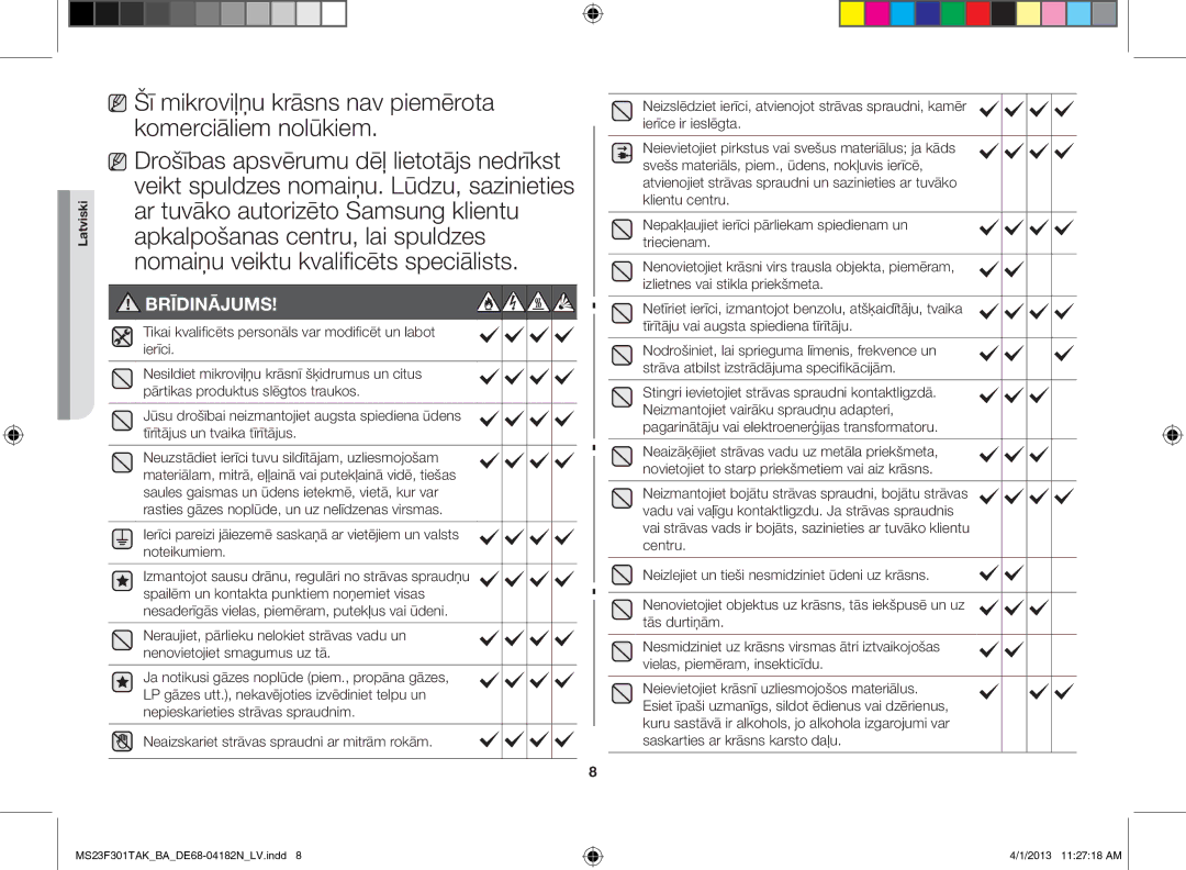 Samsung MS23F301TAK/BA manual Brīdinājums 