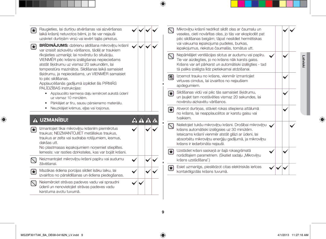 Samsung MS23F301TAK/BA manual Neizmantojiet mikroviļņu krāsni papīru vai audumu žāvēšanai 