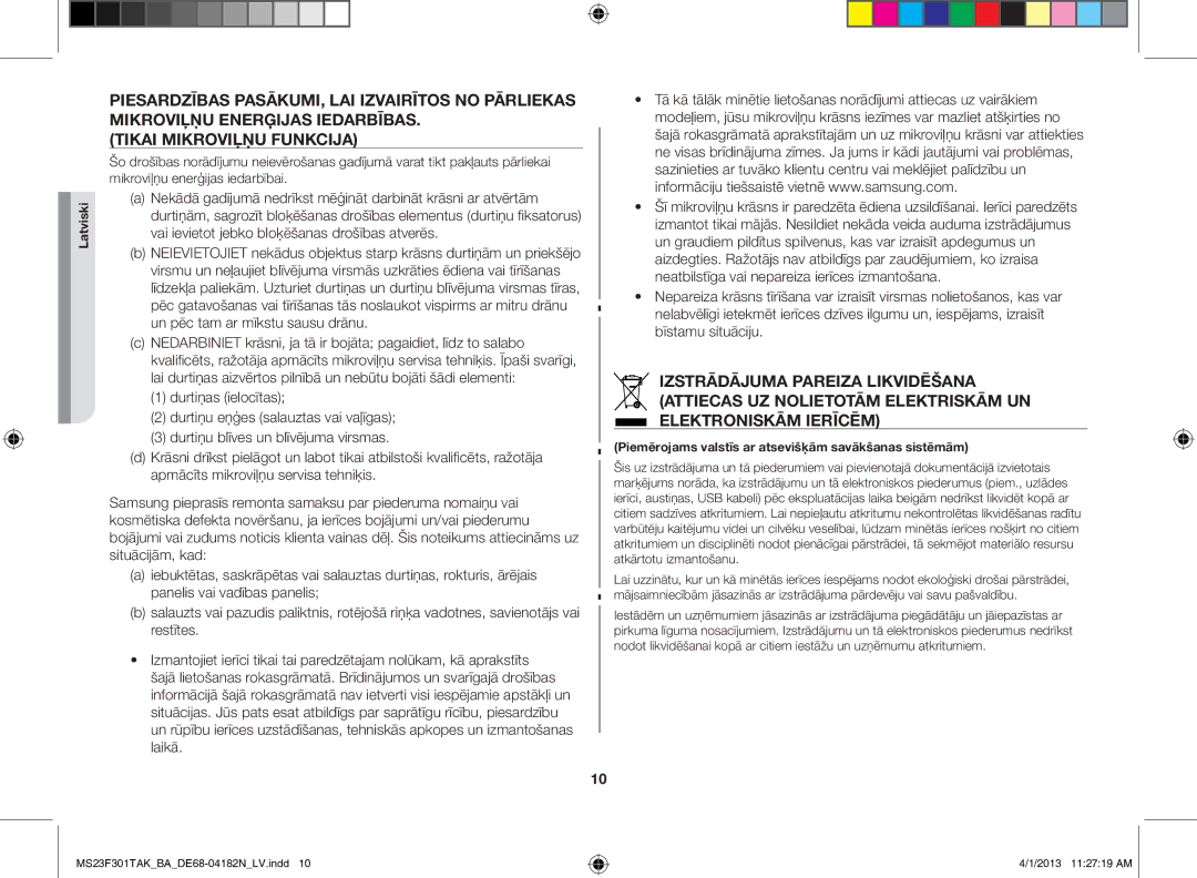 Samsung MS23F301TAK/BA manual Piemērojams valstīs ar atsevišķām savākšanas sistēmām 