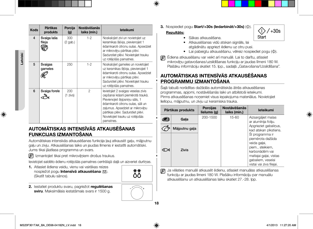 Samsung MS23F301TAK/BA manual Automātiskas intensīvās atkausēšanas funkcijas izmantošana 