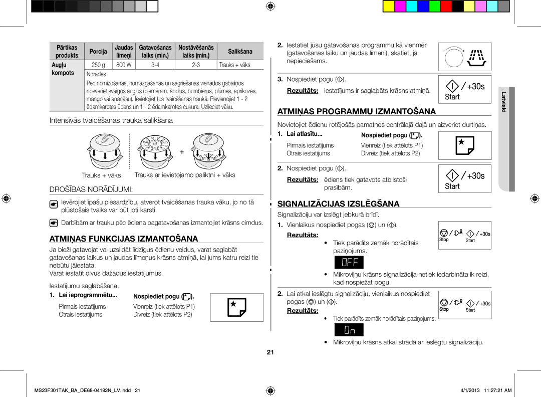 Samsung MS23F301TAK/BA manual Atmiņas funkcijas izmantošana, Atmiņas programmu izmantošana, Signalizācijas izslēgšana 