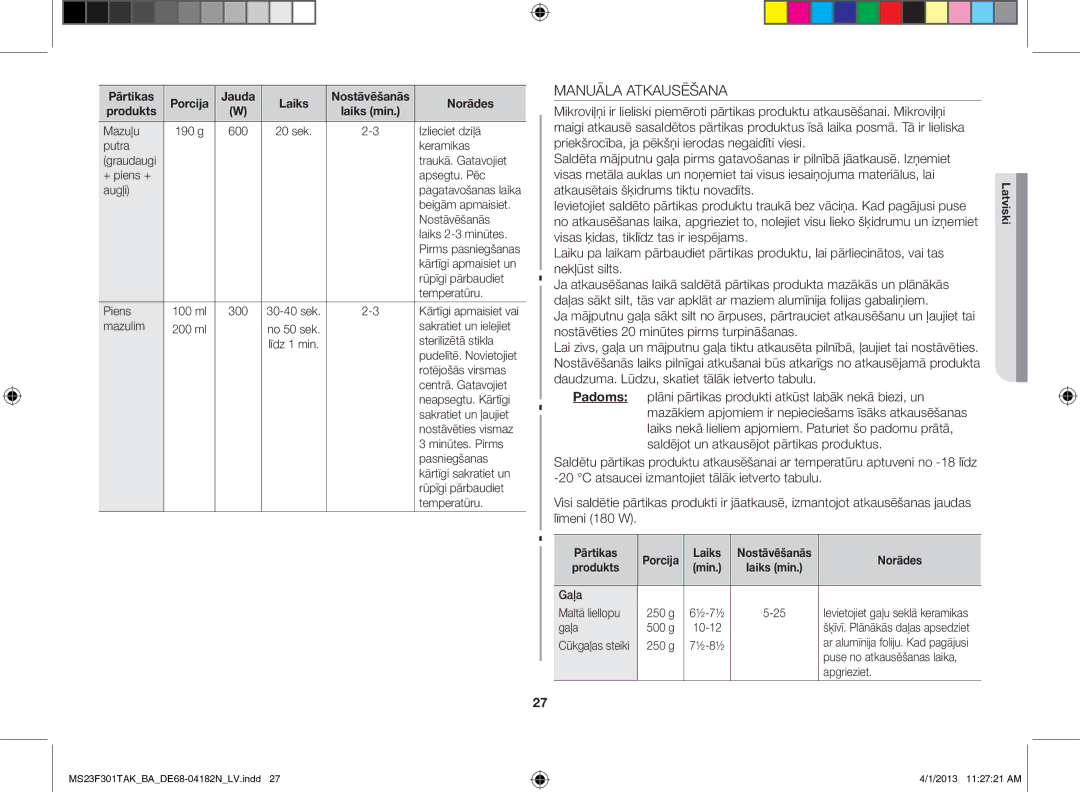 Samsung MS23F301TAK/BA manual Manuāla Atkausēšana 