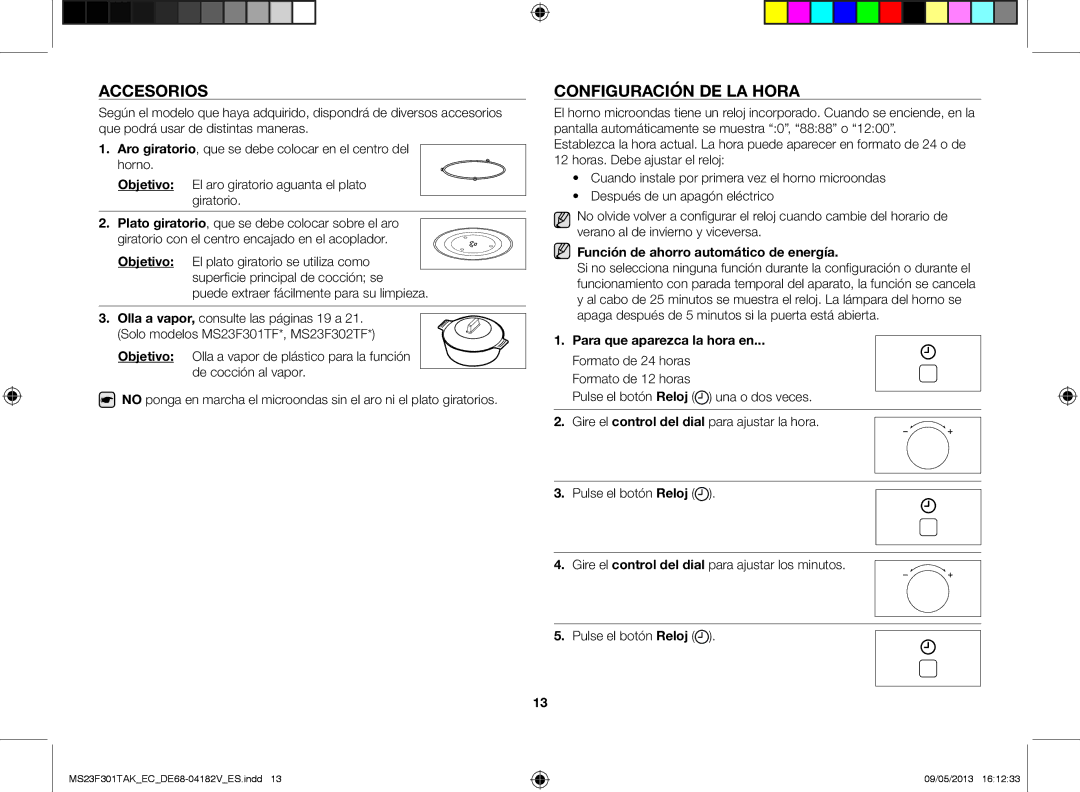 Samsung MS23F301TAK/EC manual Accesorios, Configuración de la hora, Verano al de invierno y viceversa 