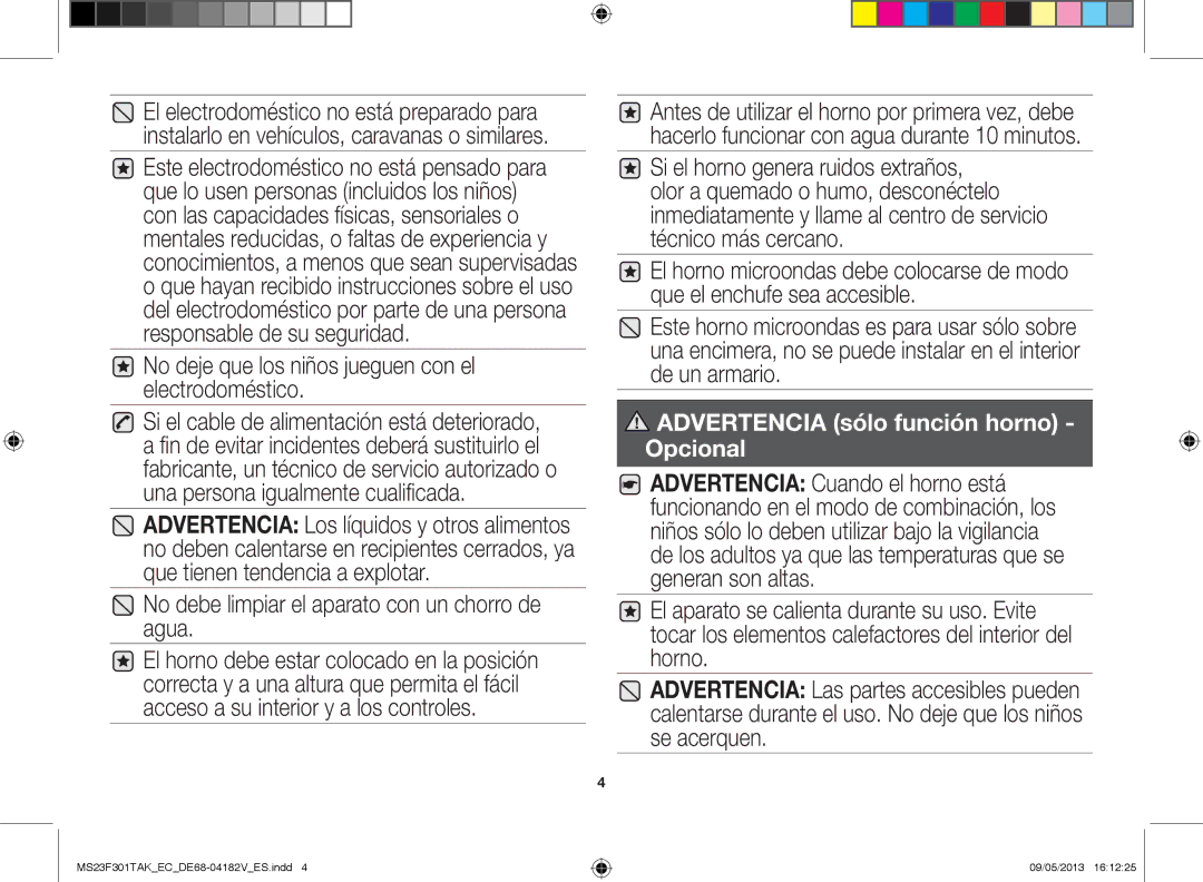 Samsung MS23F301TAK/EC manual No deje que los niños jueguen con el electrodoméstico 