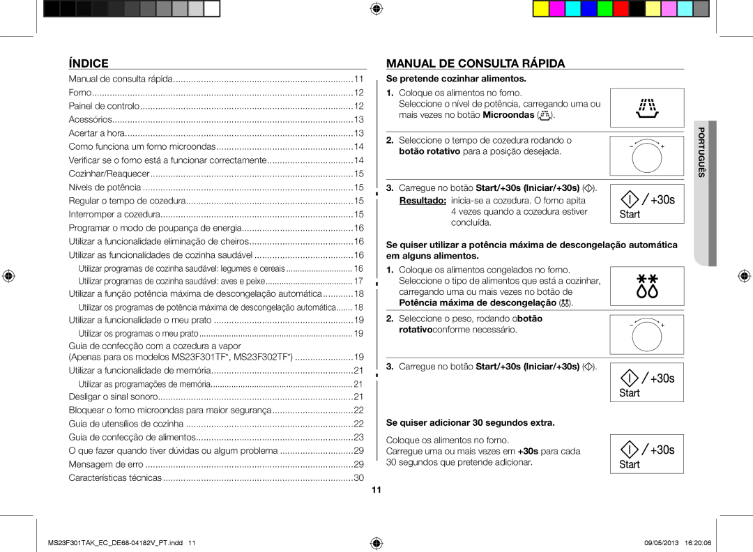 Samsung MS23F301TAK/EC manual Índice Manual de consulta rápida, Guia de confecção com a cozedura a vapor 