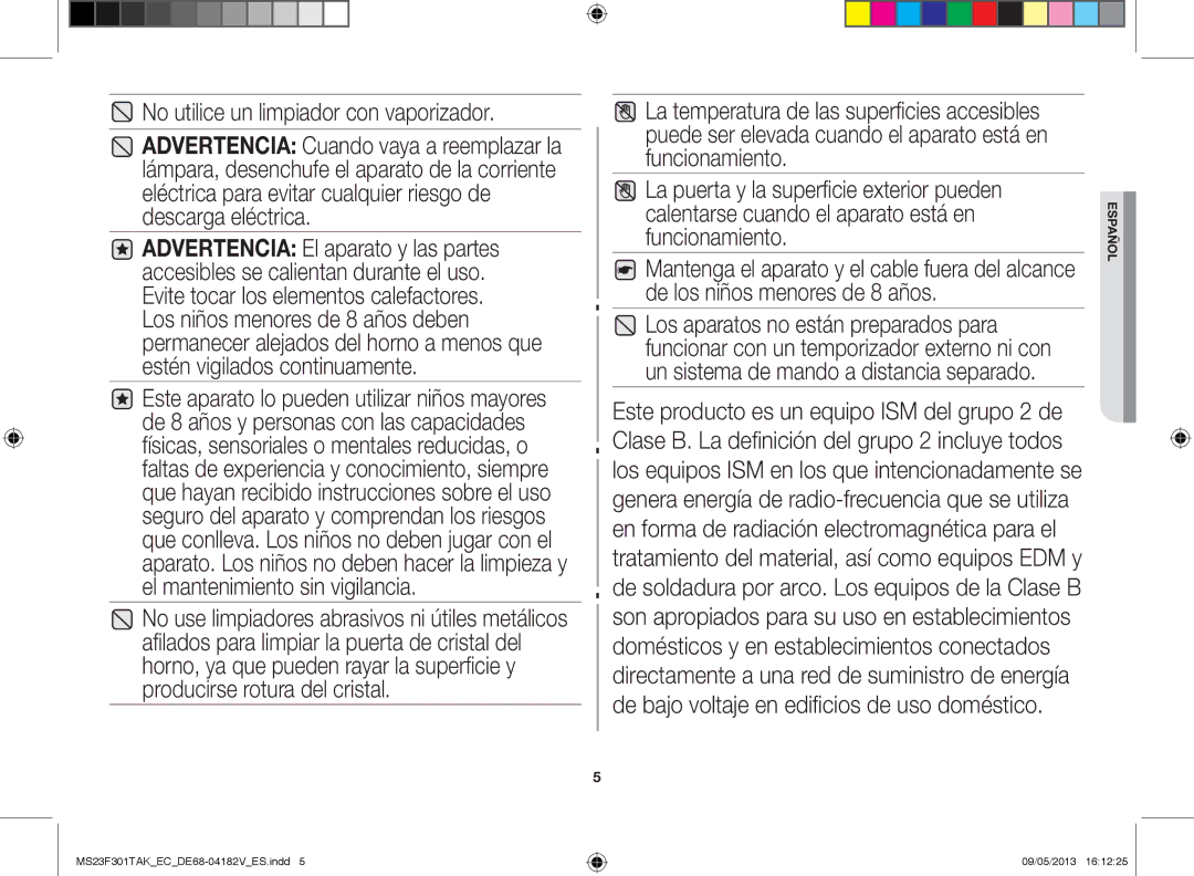 Samsung MS23F301TAK/EC manual No utilice un limpiador con vaporizador 