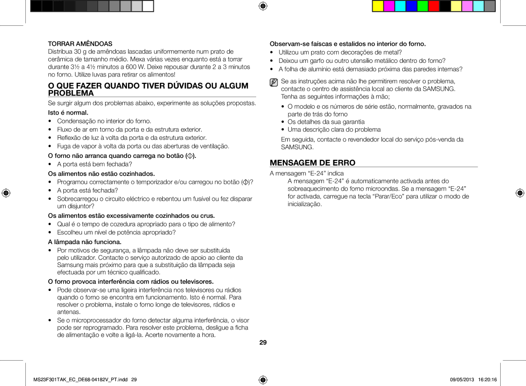 Samsung MS23F301TAK/EC manual Que fazer quando tiver dúvidas ou algum problema, Mensagem de erro 