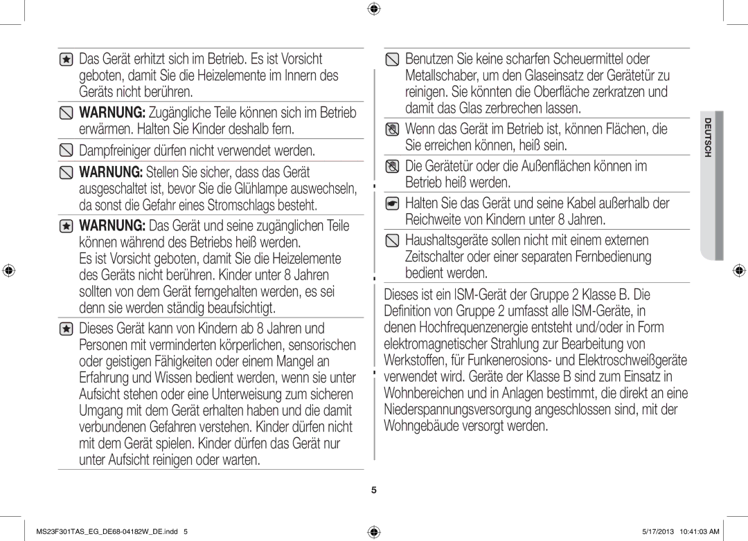 Samsung MS23F301TAK/EG manual Betrieb heiß werden 