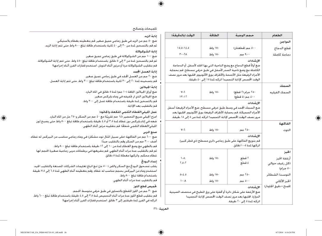 Samsung MS23F301TAK/ZA دبزلا ةباذإ ةقيقدلاب تقولا ةقاطلا ةبجولا مجح ماعطلا, ةتلاوكوشلا ةباذإ, دملمجا لسعلا ةباذإ, ةهكافلا 