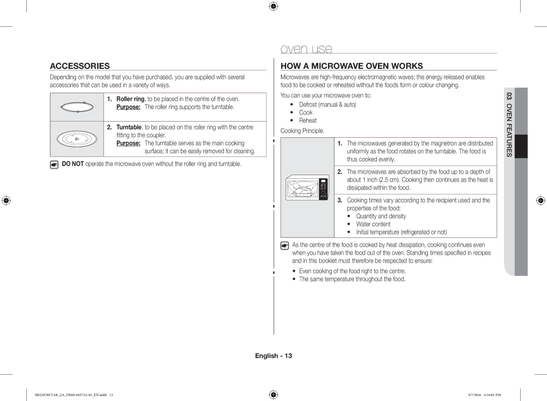 Samsung MS23F301TAK/OL, MS23F301TAK/ZA manual Oven use, Accessories, HOW a Microwave Oven Works, Fitting to the coupler 