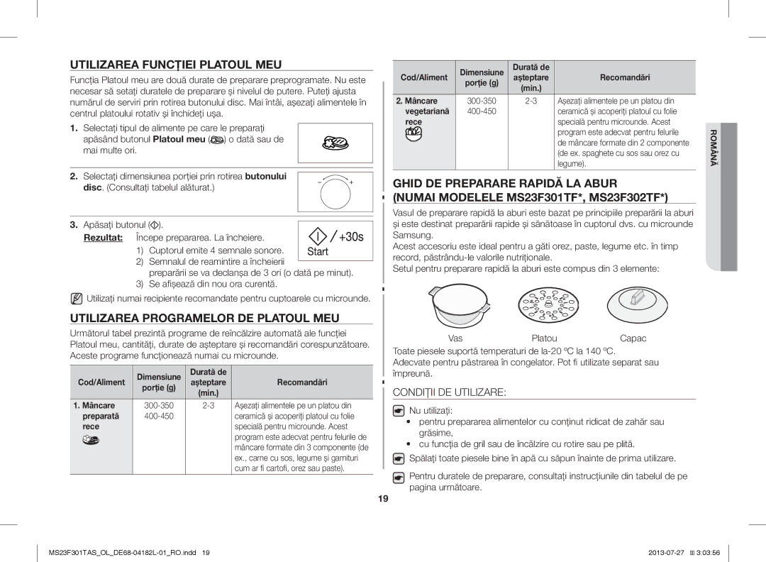 Samsung MS23F301TAW/OL manual Utilizarea Funcţiei Platoul MEU, Utilizarea Programelor DE Platoul MEU, Condiţii DE Utilizare 