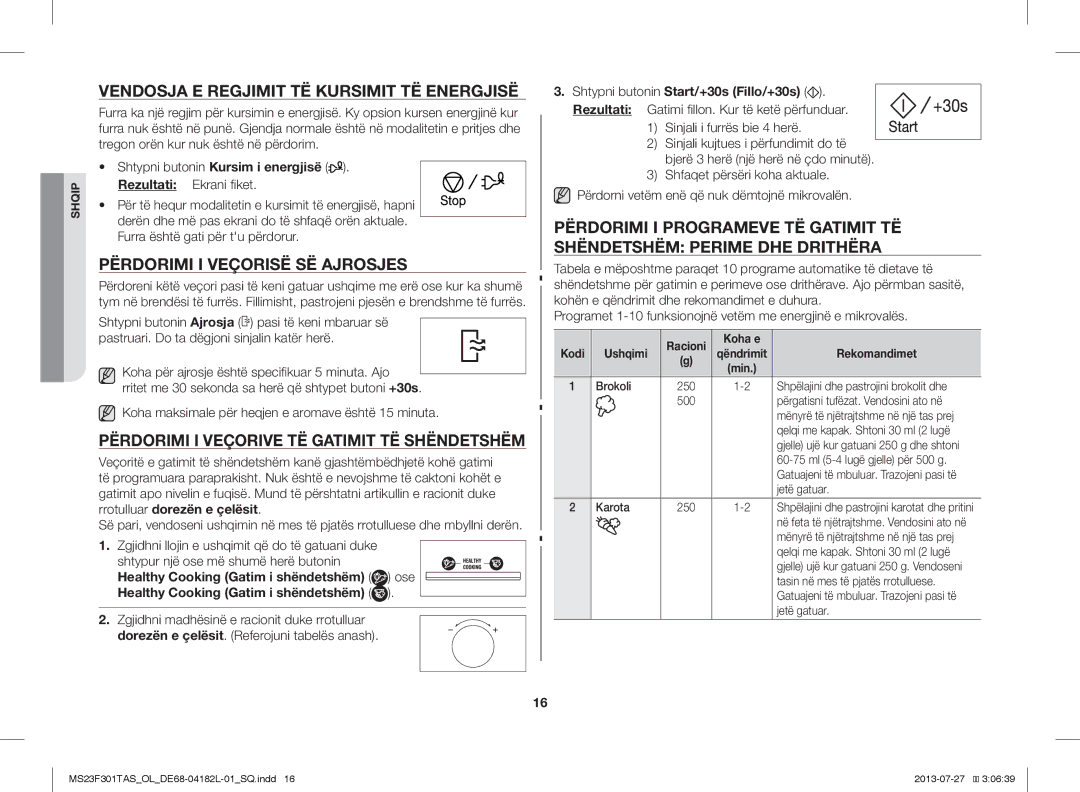 Samsung MS23F301TAK/OL, MS23F301TAS/EO manual Vendosja E Regjimit TË Kursimit TË Energjisë, Përdorimi I Veçorisë SË Ajrosjes 